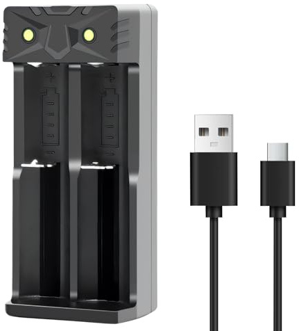 Chargeur Accu 18650 USB-C à 2 Slots Chargeur Piles Rechargeables Li-ION 3,7 V pour 18650/18490/18500/16340/14500