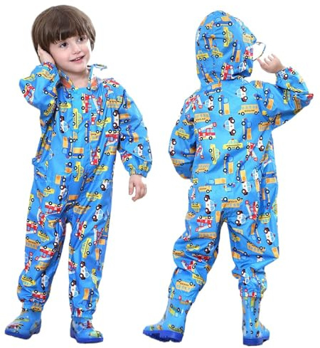 JiAmy Kids Waterproof Suit with Cute Patterns for 1-10 Years | One-piece Puddle Suit for Boys and Girls Rainy Days All in One Waterproof for Kids