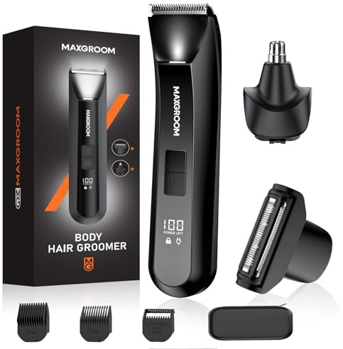 MAXGROOM Tondeuse Crops Homme 3-en-1,Kit de Soin Complet pour Corps,Barbe,Nez et Oreilles,Lame Céramique, Étanche IPX7, Écran LED & USB-C Rasoir Électrique Polyvalent pour Zones Sensibles