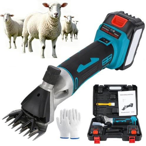 Tosatrici per Pecore Senza Fili, Macchina per Tosare Elettrica con Lame a 9/13 Denti, 6 Velocità Regolabili, Strumento per Togliere la Lana con Doppia Batteria, Ricaricabile per Pecore, Capr 13 teeth