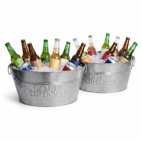 Enfriador de cava Relaxdays, juego de 2, metal galvanizado, 24 l, plateado