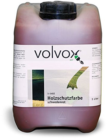 Volvox Schwedenrot 5 Liter Holzfarbe, Wasserbasiert, Matt, Außen, 11 m²/l, #B22222