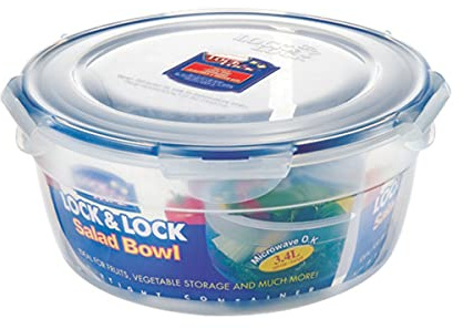 LocknLock CLASSIC Salatschüssel mit Deckel, 3,4 L, Ø 25,1 x 11,8 cm, 100 % luft- und wasserdichte Vorratsdose, Spülmaschinen-, und Mikrowellengeeignet, BPA-Frei, 4-fach Sicherheits-Verschluss