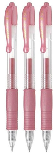 Pilot G2 07 BL-G2-7 Lot de 3 stylos à bille rétractables à encre gel Rose métallisé Pointe 0,7 mm Largeur de trait 0,39 mm