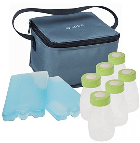 Ardo Breast Milk Cool Bag Complete. Insulated Storage Cooler Bag for Safe Transport of Breastmilk. Includes 6 Bottles, 2 Coolers & Cooling Bag. Great For Holiday, Work & Travel. Baby Bottle Travel Set