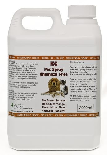 Natural Enzymes KG Pet Spray 2000ml Rids & Protects from Mange, Fleas, Ticks, Mites & Itchy Skin Problems, Promotes Hair Re-Growth. SLS, Paraben, Pesticide & Chemical Free