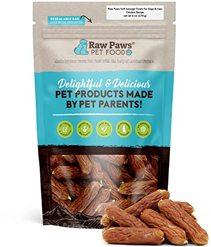 Raw Paws Grain-Free Soft Sausage Treats for Dogs & Cats - Chicken Recipe, 6-oz - USA Chicken Sausage Dog Treats - Soft Treats for Dogs & Cats - Dog Sausage Treats
