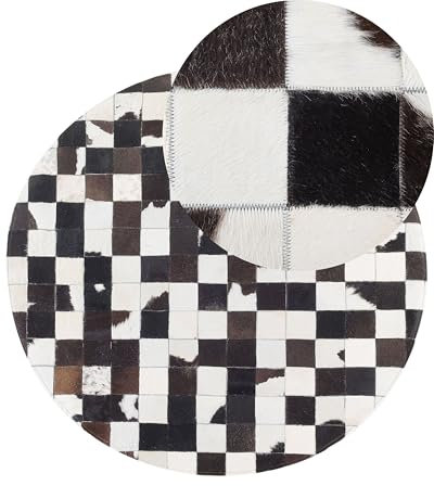 Runder Teppich Patchwork Echtleder schwarz/weiß ⌀ 140 cm Bergama