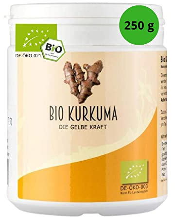 Konfitee Bio Kurkuma Pulver 250g I feines Kurkuma Pulver in Bio Qualität I intensiv würziger Geschmack I Bio Kurkumawurzel gemahlen I Zum Hinzugeben in Speisen & Getränke I Kurkumapulver Bio