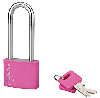 Lucchetto Maxium Color 40mm, arco alta 63mm acciaio temprato, rosa, corpo alluminio, 2 chiavi - THIRARD