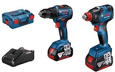 Bosch Professional 18V System Akkuschrauber-Set GDX 18V-200 & GSR 18V-55 (inkl. 2 x GBA 18V 4.0Ah Akku + Ladegerät GAL 18V-40, in L-BOXX), Blau