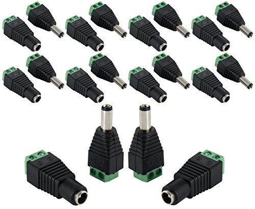 POPPSTAR DC Adapter 5,5x2,5mm (10x Stecker / 10x Buchse) auf 2-Pol Terminalblock für LED Streifen, LED-Beleuchtung, CCTV-Kamera UVM.