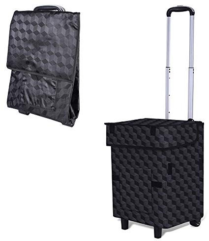 Falytemow Collapsible Utility Cart Foldable Reusable Shopping Trolley Bag with Wheels and Telescoping Handle Waterproof Oxford Fabric Folding Grocery Cart for Women or Men Travel Home Kitchen