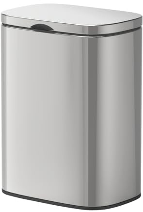 WENKO Cubo de basura para cosméticos de pared Sare, 5 litros, con tapa y cubo de baño de acero inoxidable brillante de fácil cierre, cierre suave, montaje sin taladrar, 21 x 29,5 x 18 cm