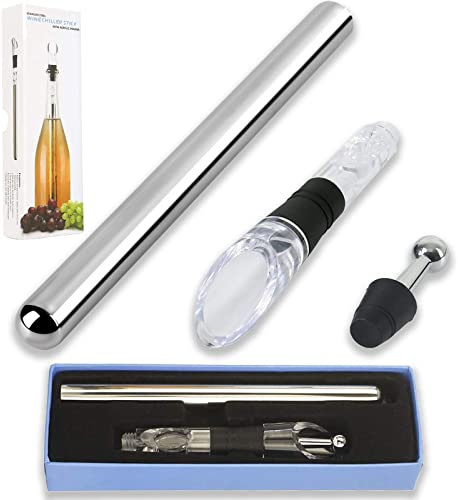 Rafraichisseur de Bouteille de Vin Bâton, Refroidisseur de Bouteille en Acier Inoxydable avec Verseur, Ensembles Refroidisseur de Vin, Cadeau pour les Amateurs de Vin