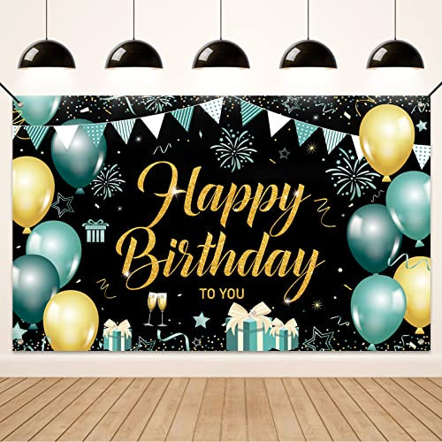 Koliphy Happy Bithday Banner Decorations, sfondo verde oro compleanno banner extra large festa di compleanno sfondo poster per uomini donne