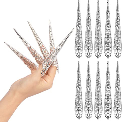 Paquete de 10 Anillos de Garra para Punta de Uña de Dedo, Disfraz de Reina Antigua, Anillos de Garra para Punta de Dedo, Accesorio de Decoración para Espectáculo de Baile de (white)
