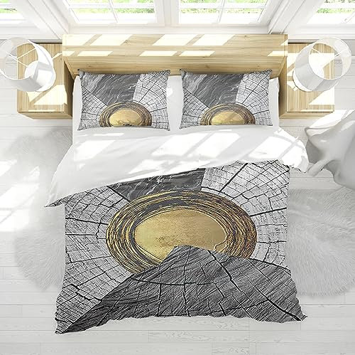 HOBBOY Rustikale Bettwäsche-Bettbezug-Sets Graues Holz strukturiertes Muster Bettbezug mit Reißverschluss 4 Eckbinder 2 Kissenbezüge Keine Laken 220x240 cm
