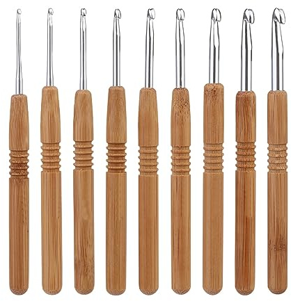XPEX 9 Stück Häkelnadeln,2,0 mm-6,0 mm Häkelnadeln mit Holzgriff Ergonomischer Griff für Arthritische Hände, Holzgriff Häkeln Extra Leichte Stricknadeln für Anfänger und Häkelgarn