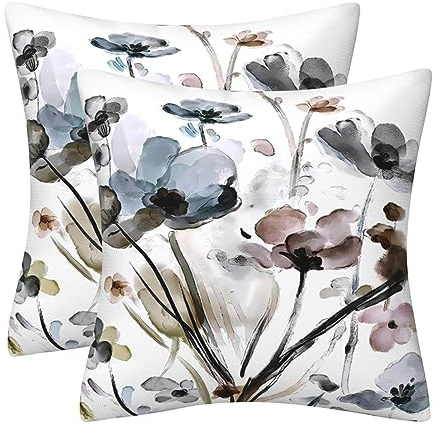 Kissenbezug 50x50 2er Set Kissenbezüge Kunst Aquarell Blume Deko Kissen Samt Sofakissen Modern Abstrakte Kissenhülle Dekokissen Aesthetic Couchkissen für Sofa Couch Wohnzimmer Zierkissen