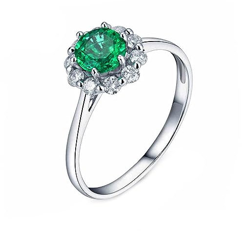 Diamant Ring für Frauen, Wedding Ring 18 Karat Weißgold Smaragd 0.5ct Runde, Brillante Form Runde Blume für Geburtstag Größe 52 (16.6)