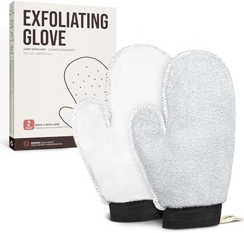 ZOMCHI 2 Pack Deep Exfoliating Glove with Dual Texture, Massage Body Scrub Gloves for Home Spa, Exfoliating Mitt for Dead Skin Removal (Gentle + Soft)