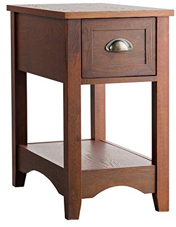 COSTWAY Beistelltisch mit Schublade und Ablage, 2-stöckiger Sofatisch, schmaler Nachttisch, Kaffeetisch für Wohnzimmer, Schlafzimmer, 56 x 33 x 58,5 cm (Rotbraun)