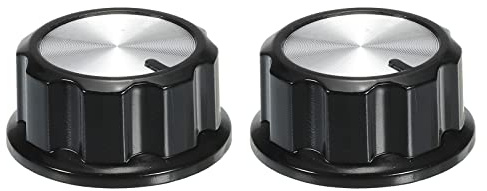 QUARKZMAN Knöpfe Potiknöpfe Potentiometer Drehknopf ABS Gitarre Knopf für E-Gitarre Leistung Verstärker Stereoanlagen Bass Lautstärke Ton 180° Drehknopf 6mm D Typ Welle Schwarz Silber 2Stk
