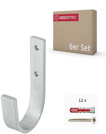 Gedotec Supporto a parete - Ganci universali in acciaio zincato | 6 ganci per scale, curvi 30 x 90 mm | Ganci per dispositivi incl. materiale di fissaggio
