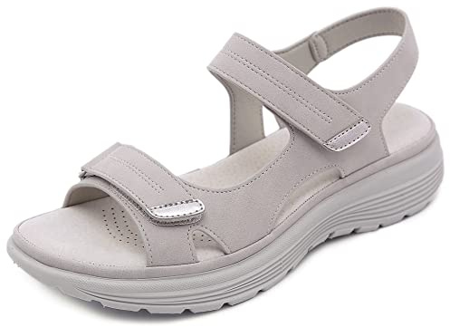 SMajong Damen Orthopädische Sandalen Frauen Bequeme Sandaletten mit Weiches Fußbett Sommer Leichte Rutschfest Sandals,B Grau, Gr.41
