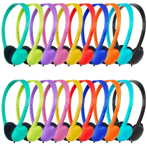 ZNXZXP Headphones Bulk 20 Pack for School Classroom School Student,Class Set of Headphones for Students Computer,Library,Online Lesson and Testing 3.5mm Jack (10 Multi Color)