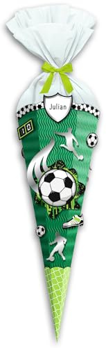 Ursus 9890003 - Schultüten-Bastelset Easy Line mini Fußballspiel, Grün, 6-eckig, vorgestanzte 3D-Colorwellpappe, 41 cm, Durchmesser ca. 15 cm, zum Basteln einer individuellen Zuckertüte
