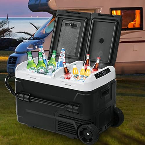 Qiang Réfrigérateur de Voiture Portable Camping Congélateur,Glaciere Électrique à Compression -20 à 20 ℃ 12/24v DC Et 100-240v Double Zone avec Contrôle De Température Indépendant