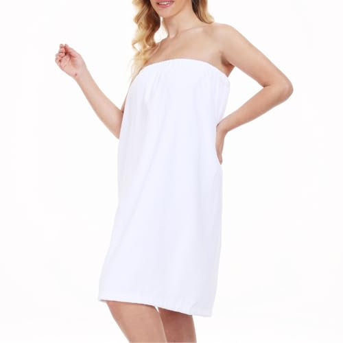 North Bund Damen Saunakilt Saunatuch Bademantel 100% Baumwolle Sauna Kilt Saunasarong Handtuch Mit Gummizug Und Für Spa Weiß