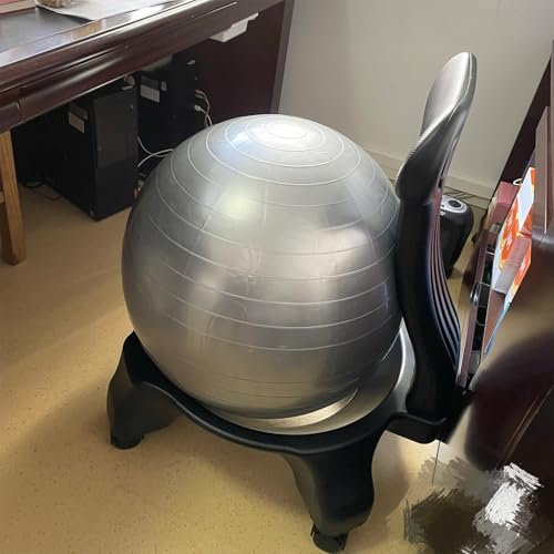 Silla con Pelota Ejercicio de Estabilidad Silla de Oficina Pelota con Ruedas, Pelota de Yoga Gris de Equilibrio Asiento de Postura para Adultos Embarazo, Taburete de Escritorio Ergonómico para El Hoga