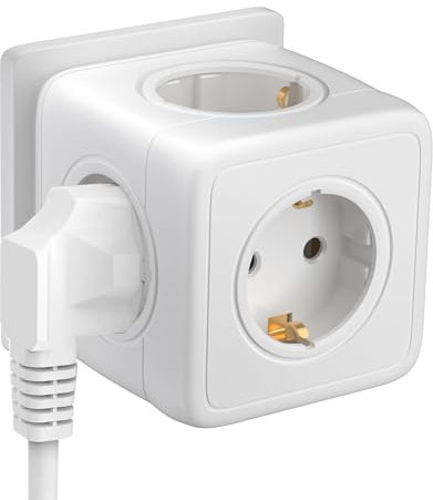 3680W Cubo Enchufe, 5-in-1 Ladron Enchufes, Regleta Multiple, 5 in 1 Enchufe de Pared Power Cubo Adaptador para Oficina, Cocina, Blanco