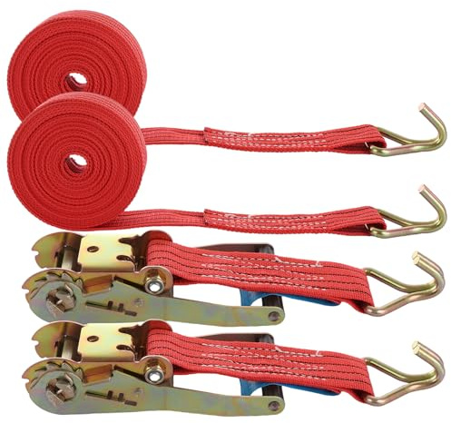 SHUESS 2er Set Spanngurte mit Ratsche und Haken 6m x 50mm, Spanngurt Automatik Ratschengurt autotransport 2000kg Zugkraft bruchfest mit J-Haken für Autotransport Auto Motorrad LKW Ladungssicherung Rot