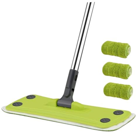 Hoement Trapeador de Piso Giratorio de 360° con Cabezal de Microfibra Lavable, 3 Mochos de Fregona, Ligero, para Oficina y Suelos de Madera