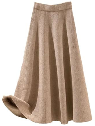Damen-Strickset, großer Rock, Strickpullover, Pullover, wadenlanger Rock, locker, einfarbiges Set, Khaki-Rock, 46