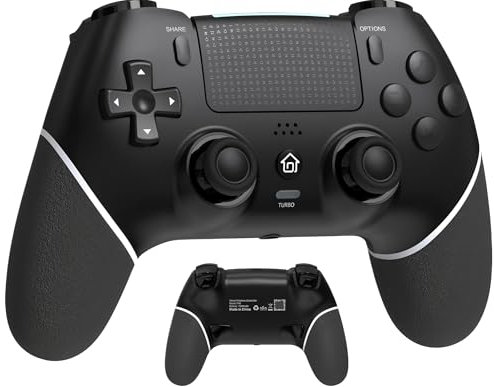 ＲＵＥＩＵＲＩ P-S4 Wireless Controller, Compatible with P-S4/Slim/Pro, Bluetooth, Dual Vibration, Turbo, Six-Axis, Touchpad, Stereo Headset Jack, Black (Black+White)