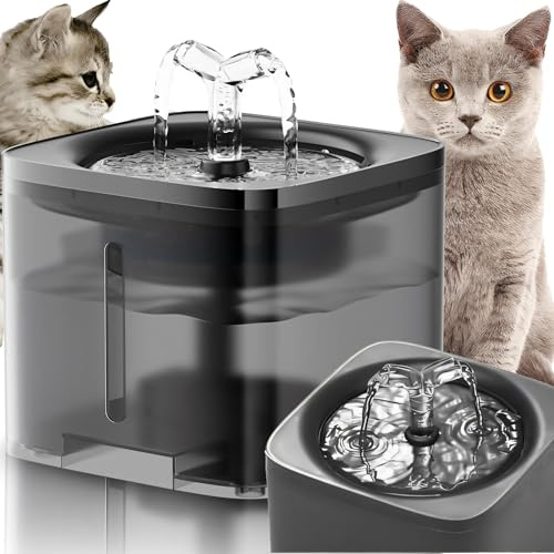 Retoo 2 l kattfontän, dricksfontän, kattfontän för katter, hundar, automatisk husdjursfontän, vattentank för inomhusbruk, tyst pump, vattenfilter, 16 x 16 x 15,5 cm, grå