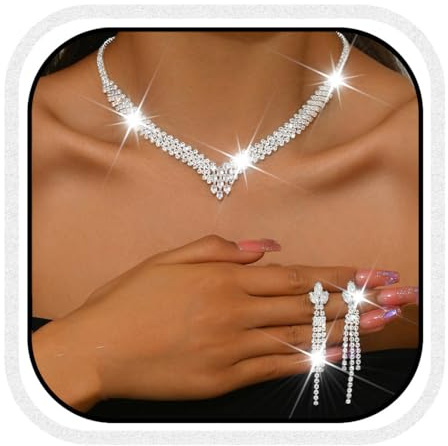 Zoestar Ensemble de Bijoux de Mariée en Cristal, Strass Argentés, Collier et Boucles d'Oreilles, Cristaux Scintillants, Costume de Bal de Promo, Parure de Bijoux pour Femmes, taille unique, /, Pas de