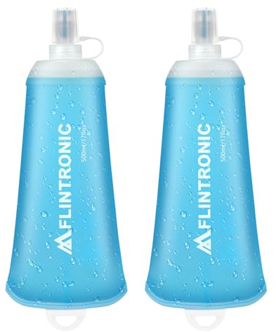 flintronic 2 st mjuk flaska, BPA-fri, högflödesventil, hydratiseringsflaska för löpning, återanvändbar för löpning, terränglöpning, cykling och vandring (ljusblå)