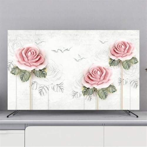 HSTANGKY Coperchio Antipolvere Per TV Da Interno Con Motivo Floreale 3D Per Schermi Da 32-80 Pollici Schermo Protettivo Elastico Universale Per Televisori-flower4||55inch