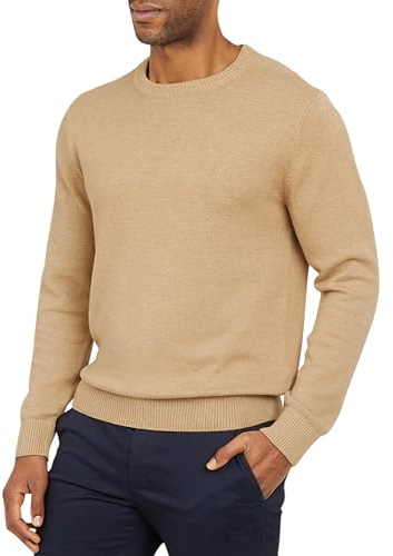 Chaps Men's Classic Fit Long Sleeve Cotton Jersey Midweight Crewneck Sweater, Camel Heather, X-Large