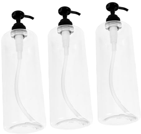 Homoyoyo 3PCS Transparent Round Shoulder Press Pump Bottles Refillable Subpackaging Containers with Black Pump Heads for Shampoo Body Lotion Shower Gel Hand Soap Portable for Home and