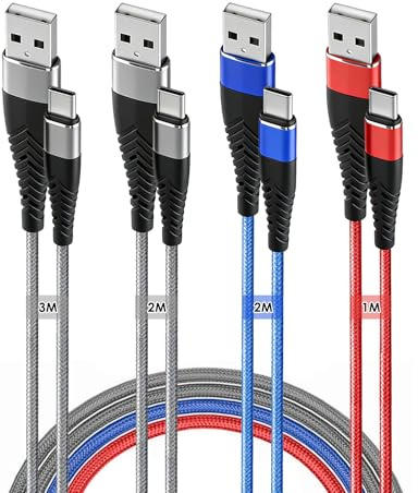 USB C Kabel [4Pack 1M 2M 2M 3M], USB C Kabel 3.1A Ladekabel Typ C Schnellladekabel Nylon Geflochten Ladekabel Fast Charge Aufladekabel Datenkabel für iPhone 15 16 17 Galaxy S24 S23 S22 S21 Huawei