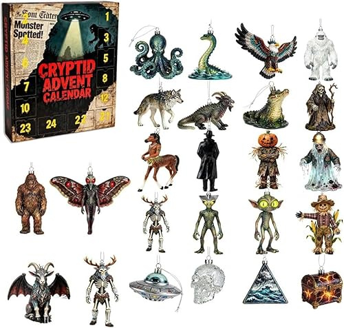 Mysterien Des Unbekannten, Kryptiden Adventskalender 2025, 24 Tage Monsterlegenden, Paranormaler Adventskalender 2025 Für Kinder Und Jungens, Horror-Fabelwesen-Sammelfiguren Für Erwachsene