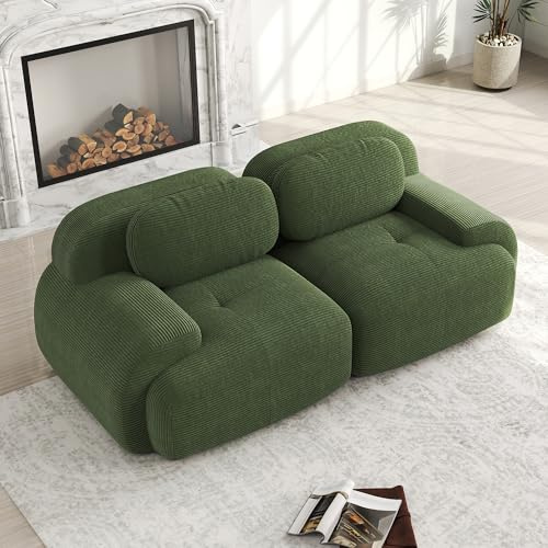 Sofá moderno de cuerda Loveseat modular de 2 plazas para sala de estar con reposabrazos curvos, sin montaje, fondo antideslizante, acolchado altamente elástico (verde, 2 plazas)
