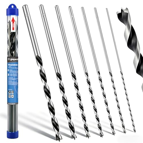 7 Pcs Extra Long Drill Bit Set, 12(300 mm), Brad Point Wood Drill Bit Set，with Double Flutes Design，Suitable for Various Woods Including Hardwood, Plywood, and Plastics (Metric 4/5/6/7/8/10/12 mm)